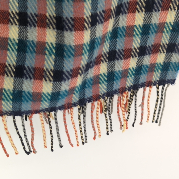 00879 Softer Than Cashmere Plaid Rectangle Scarf Blue Pink preppy fringe fall - Picture 2 of 3